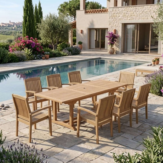 Anderson Teak Bahama Stackable Sahara 9-Piece Rectangular Dining Set B | Anderson Teak Bahama Collection