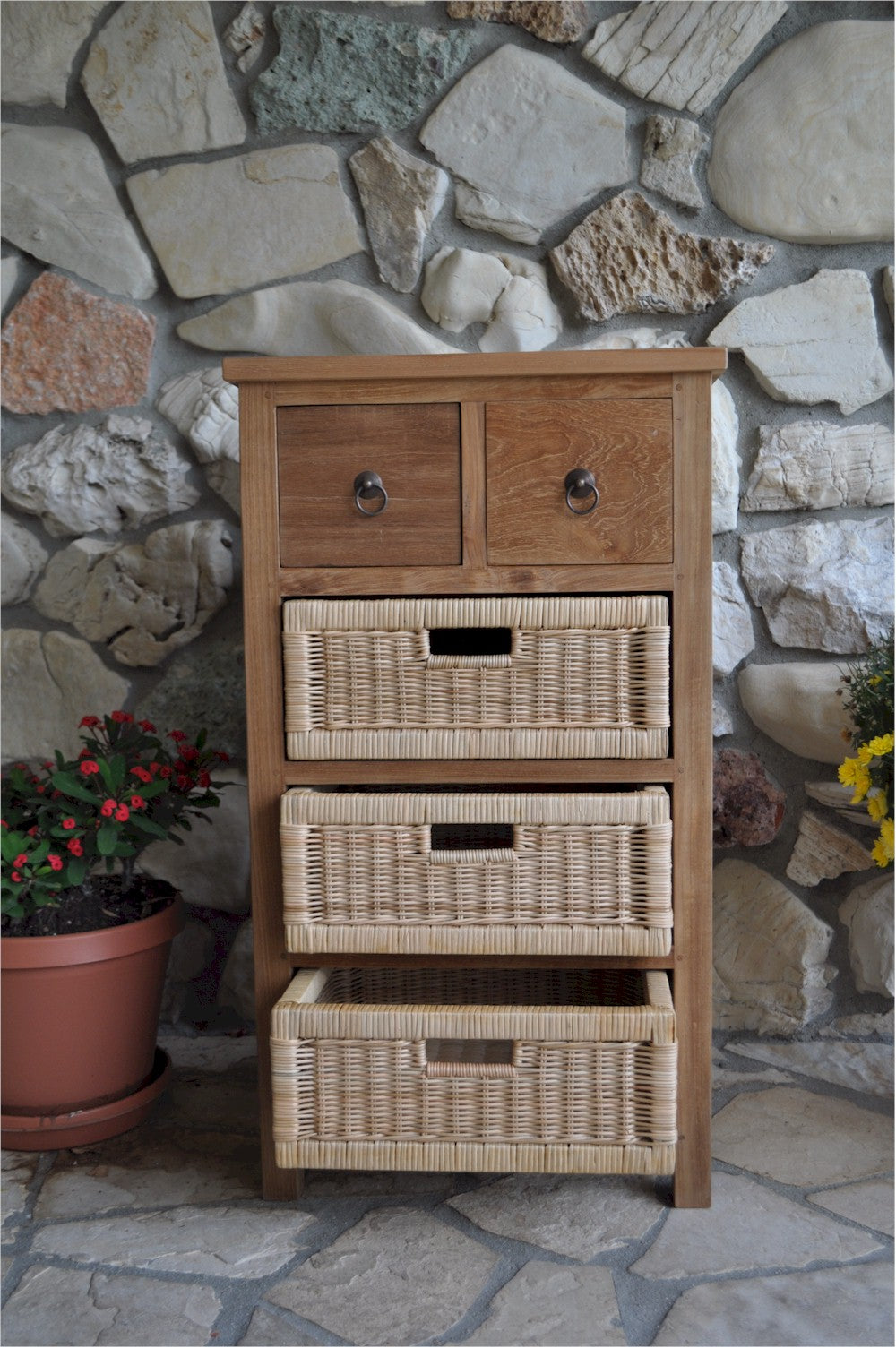 Safari Occasional Table w/ Drawer & Rattan Baskets — View 5