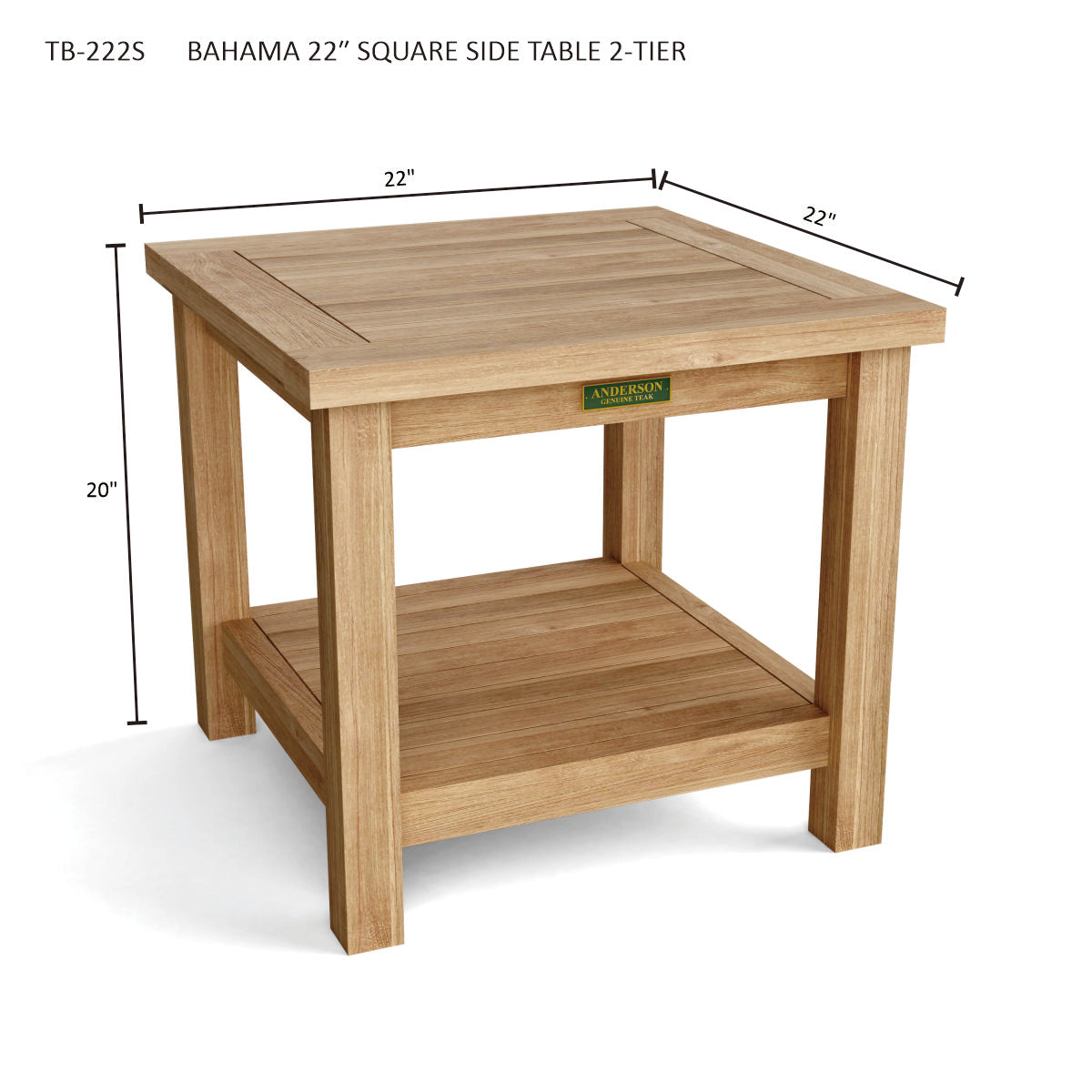 Anderson Teak 22" Square 2-Tier Side Table | Anderson Teak Bahama Collection