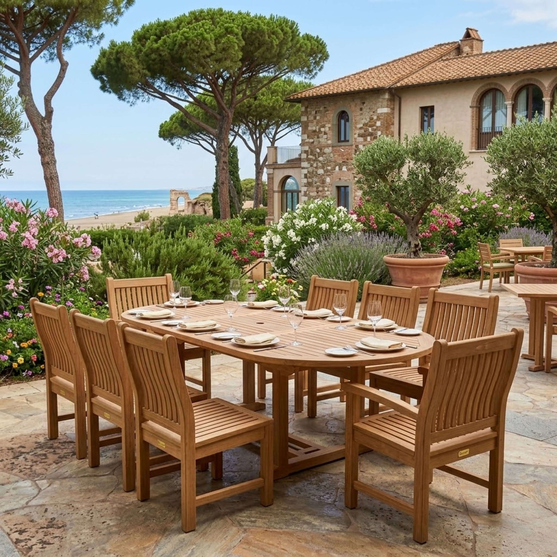 Anderson Teak Bahama Sahara Side Chair 7-Piece 87" Oval Dining Set | Anderson Teak Bahama Collection