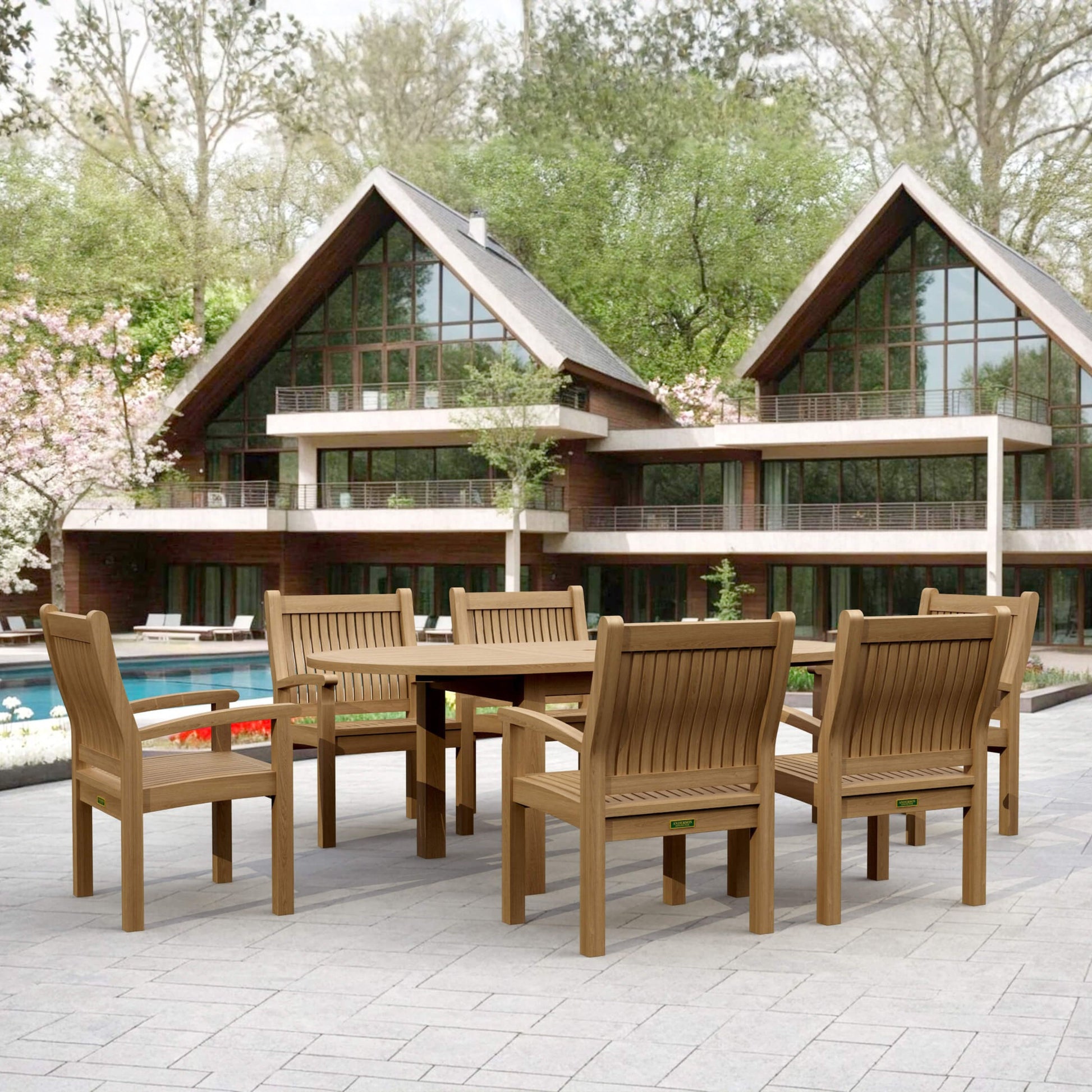Anderson Teak Bahama Sahara 7-Piece 78" Oval Dining Set | Anderson Teak Bahama Collection