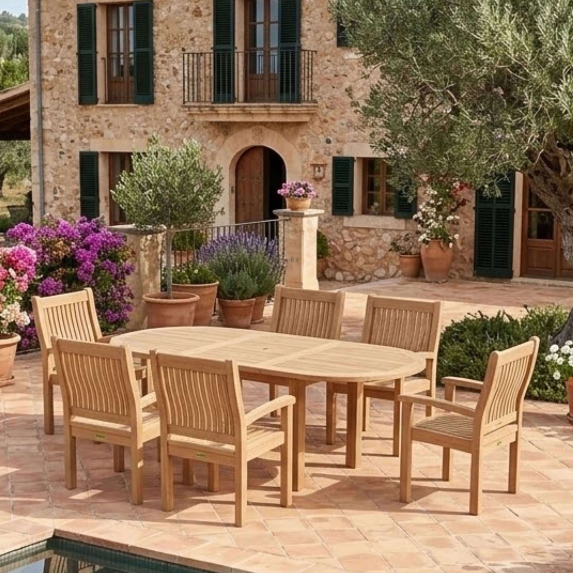 Anderson Teak Bahama Sahara 7-Piece 78" Oval Dining Set | Anderson Teak Bahama Collection