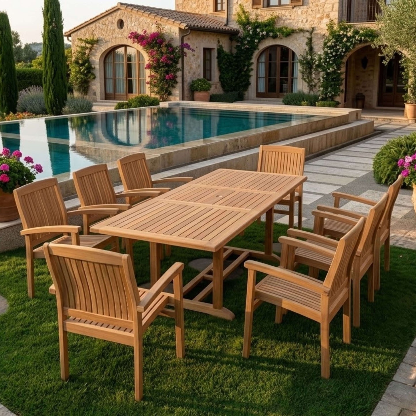 Anderson Teak Bahama Stackable Sahara 9-Piece Rectangular Dining Set B | Anderson Teak Bahama Collection