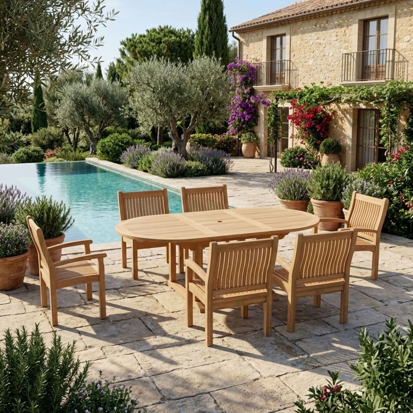 Anderson Teak Bahama Sahara Armchair 7-Piece 87" Oval Dining Set | Anderson Teak Bahama Collection