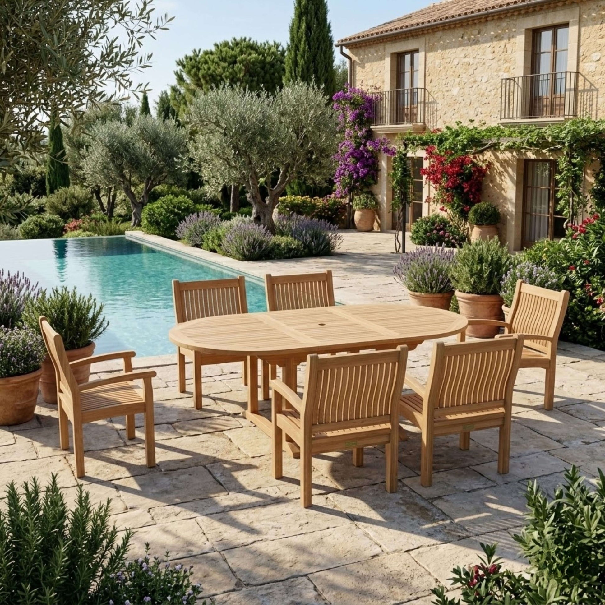 Anderson Teak Bahama Sahara Armchair 7-Piece 87" Oval Dining Set | Anderson Teak Bahama Collection