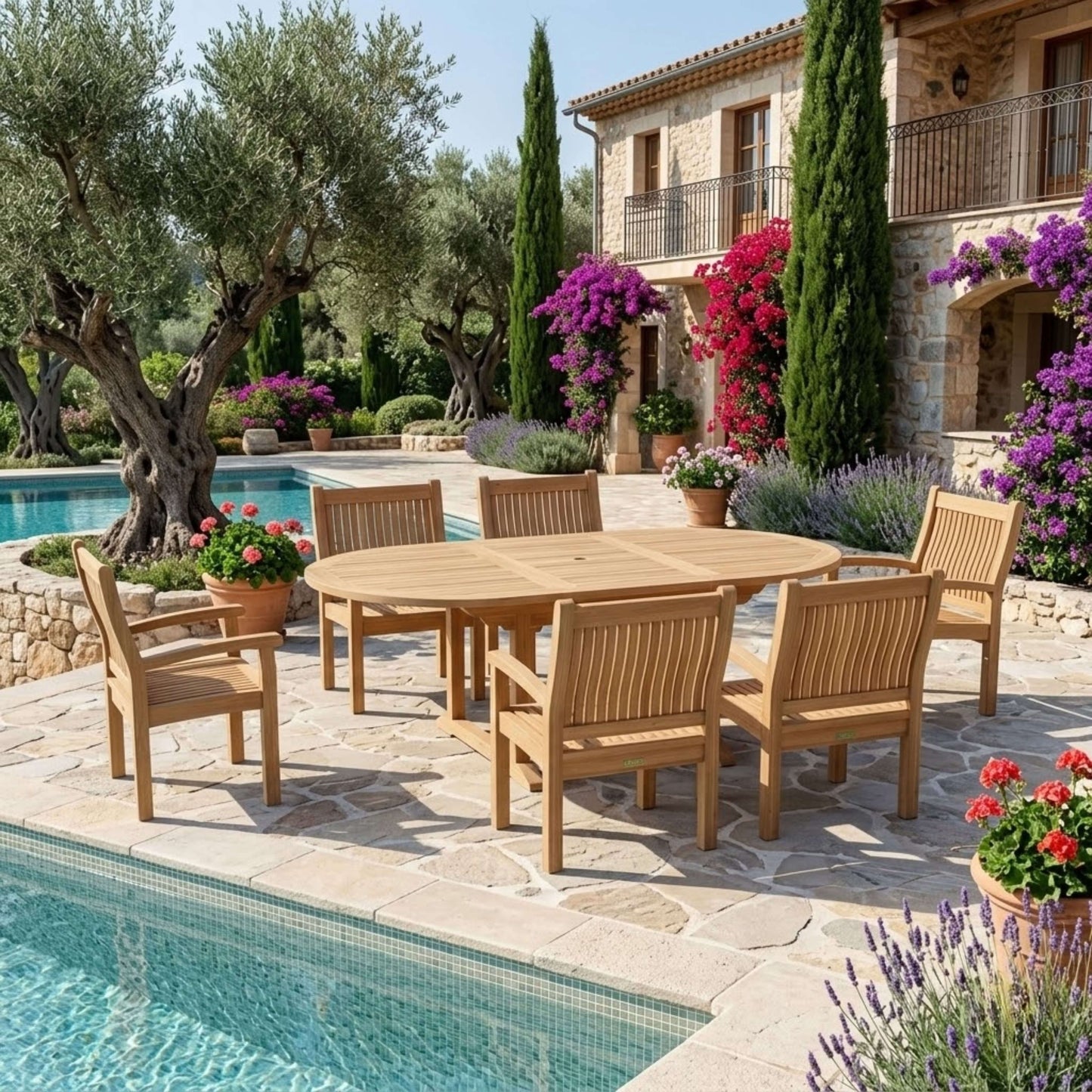 Anderson Teak Bahama Sahara Armchair 7-Piece 87" Oval Dining Set | Anderson Teak Bahama Collection
