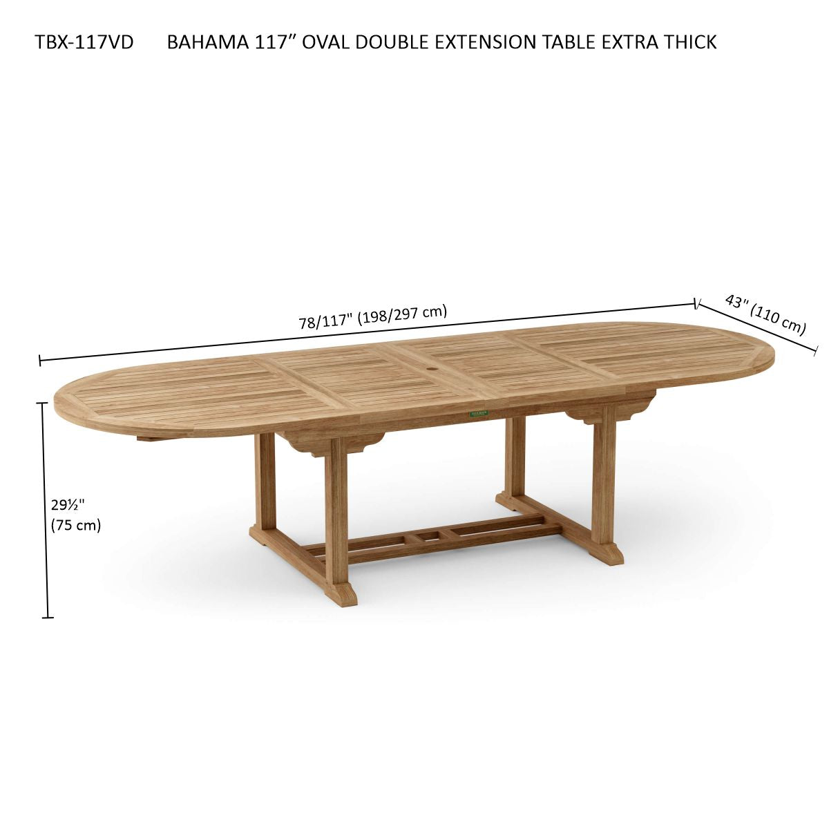 Anderson Teak Bahama 117" Oval Extension Table w/ Double Extensions | Anderson Teak Bahama Collection