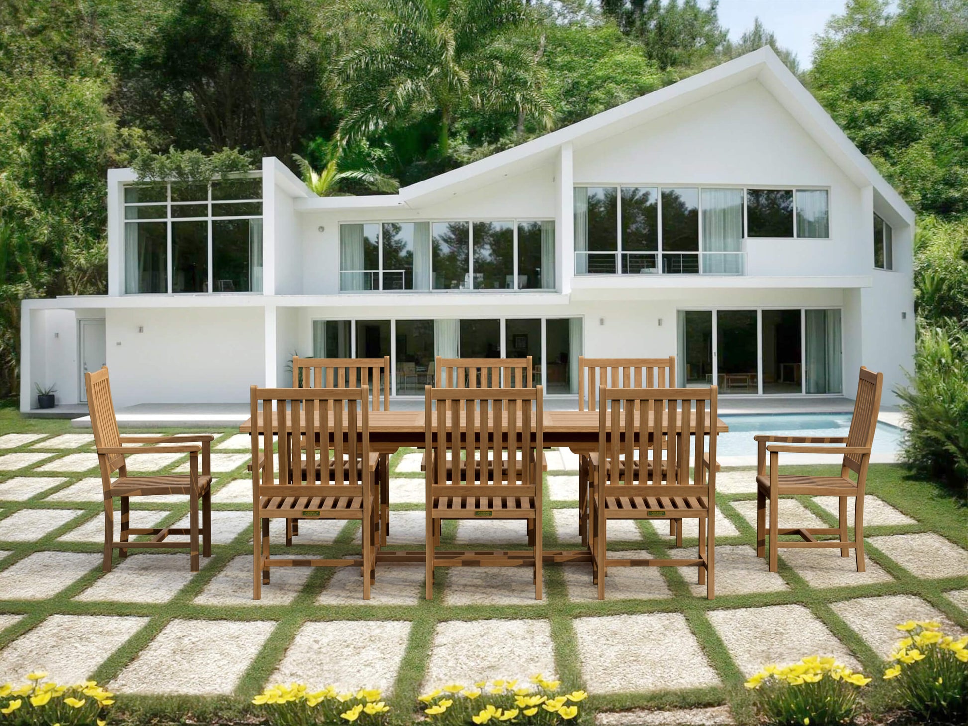 Anderson Teak Bahama Wilshire Armchair 9-Piece Extension Dining Set | Anderson Teak Bahama Collection