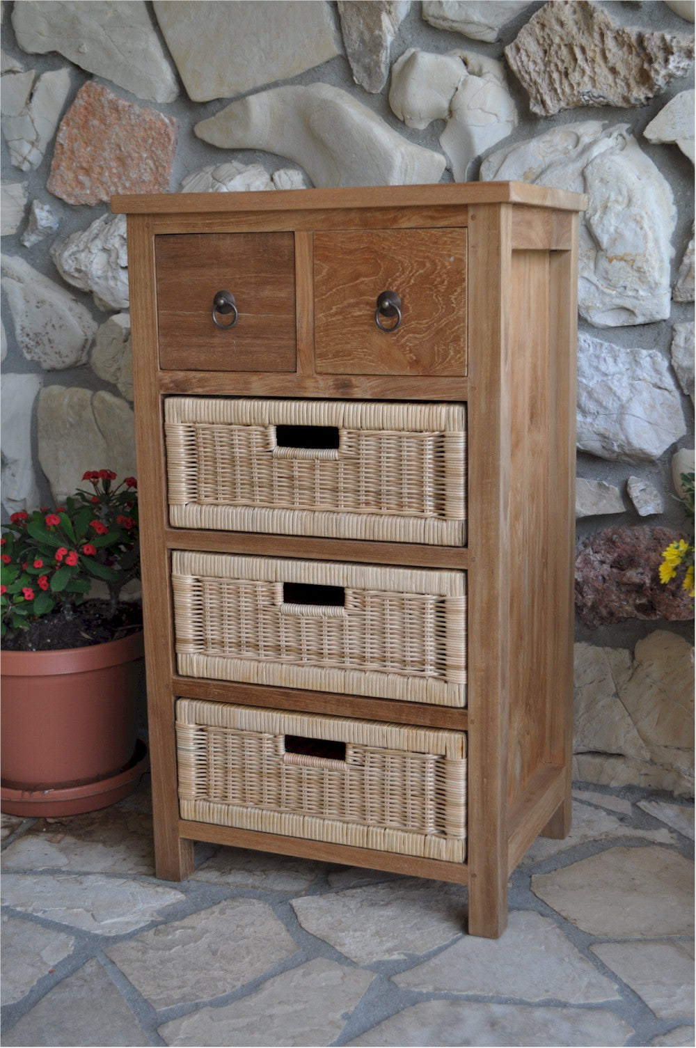 Safari Occasional Table w/ Drawer & Rattan Baskets — View 3