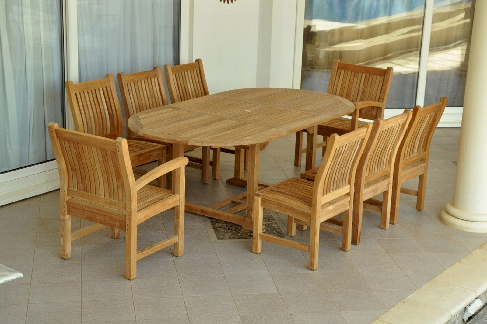 Bahama Sahara Side Chair 7-Pieces 87" Oval Dining Set — View 3