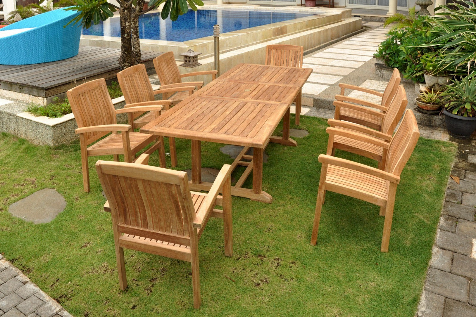 Bahama Stackable Sahara 9-Pieces Rectangular Dining Set B