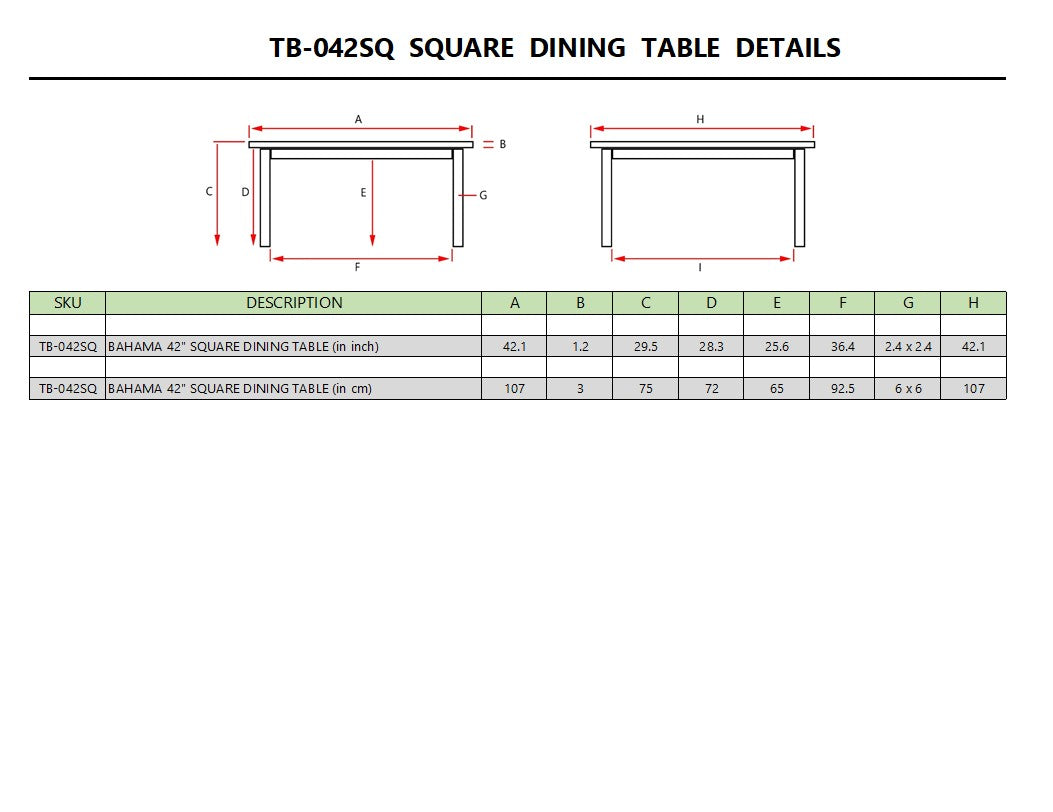 Anderson Teak Bahama 42" Square Table | Anderson Teak Bahama Collection